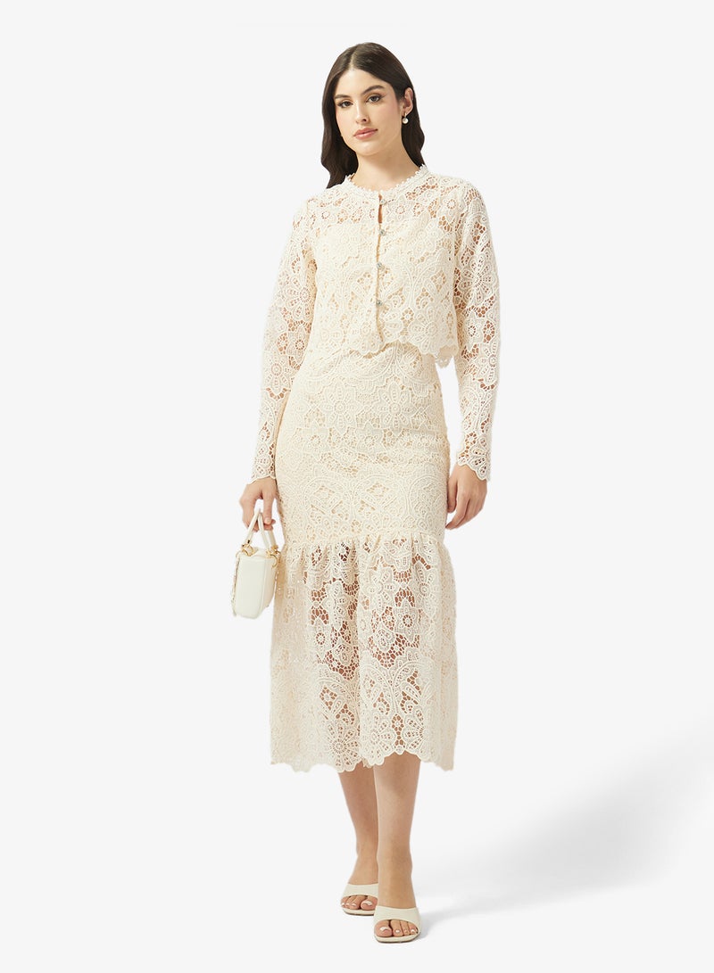 Just Me Elegent Floral Lace Midi Dress - Image 5